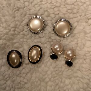 Chic Silver and Gold Pearl Earrings Set
